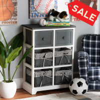 Baxton Studio 1819-White/Grey Baxton Studio Premala Modern and Contemporary Two-Tone Grey and White Finished Wood 2-Drawer Storage Unit with Basketso